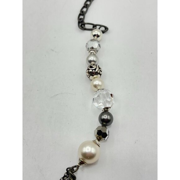 Brighton Multi-Beaded Necklace With Black & White Beads & Gunmetal Chain - Picture 2 of 5